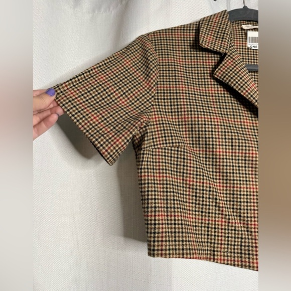 John Galt Brown by Brandy Melville Red Plaid Collared Crop Top Medium - Picture 8 of 11